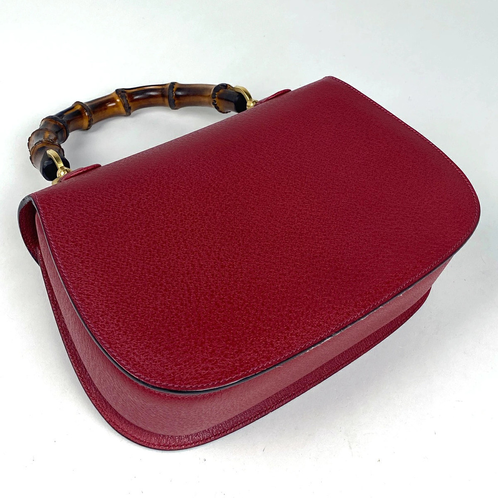 Gucci Red Handbag Leather Bamboo